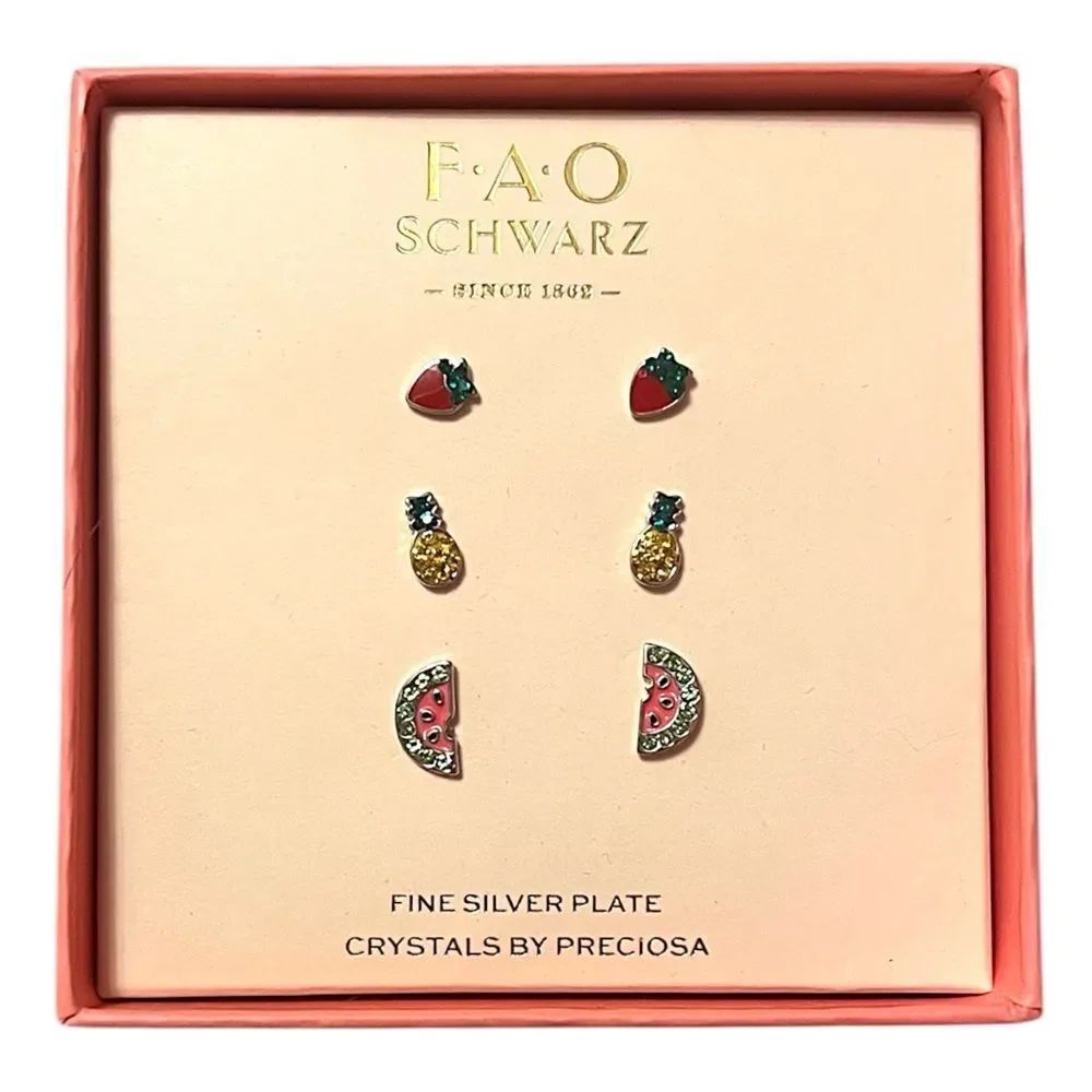 FAO Schwarz Fine Silver Plated Fruit Trio Stud Earrings